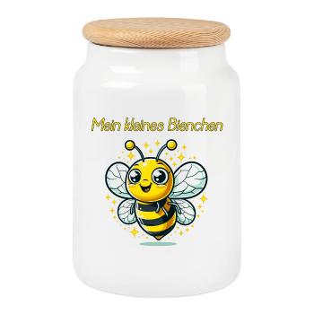 Strahlendes Bienchen | süßes Tiermotiv für Kinder - Keksdose mit Holzdeckel - Weiß - Vorne