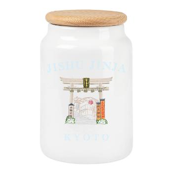 Kyoto in Japan, Jishu-Jinja, Kami for Love, Goal - Cookie Jar with Wooden Lid - white - Front
