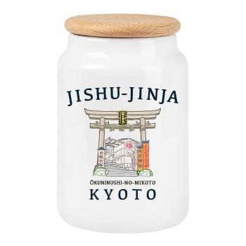 Kyoto in Japan, Jishu-Jinja, Kami for Love, Torii - Cookie Jar with Wooden Lid - white - Front