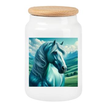 Blue Horse - Cookie Jar with Wooden Lid - white - Front