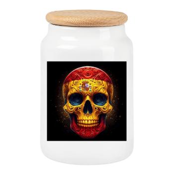 Totenkopf mit der Flagge Spaniens bemalt - Keksdose mit Holzdeckel - Weiß - Vorne