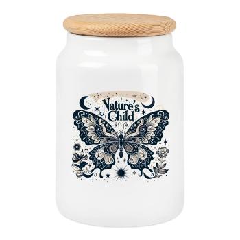 Nature's Child Butterfly Pattern - Cookie Jar with Wooden Lid - white - Front