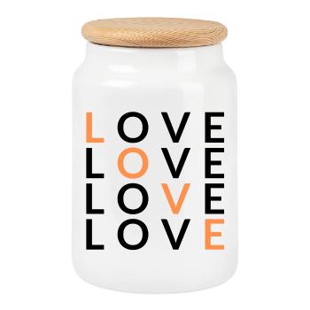 4 AMOUR orange - Boîte à biscuits avec couvercle en bois - blanc - Devant