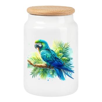 Aquarelle Ara bleu - Boîte à biscuits avec couvercle en bois - blanc - Devant