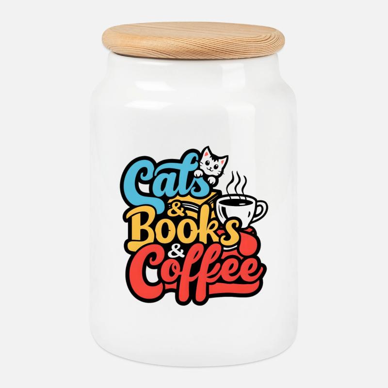 Liebe Katze Kätzchen Kaffee Bücher Koffie Boeken - Keksdose mit Holzdeckel - Weiß