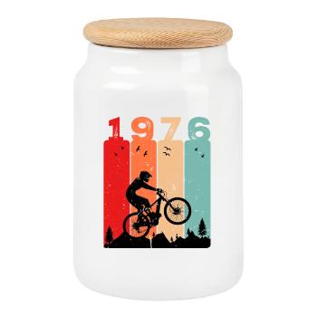 Vintage 1976 - Keksdose mit Holzdeckel - Weiß - Vorne