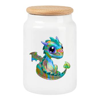 Baby Drache Psy| Niedlicher Psy Baby Drache - Keksdose mit Holzdeckel - Weiß - Vorne