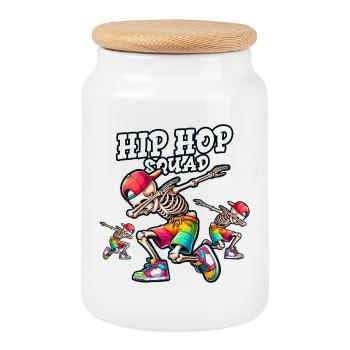 Hip Hop Squad – Cool Dabbing Skeleton Dab Street - Boîte à biscuits avec couvercle en bois - blanc - Devant