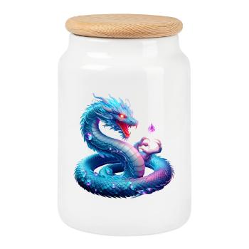 Drache (03) - Keksdose mit Holzdeckel - Weiß - Vorne