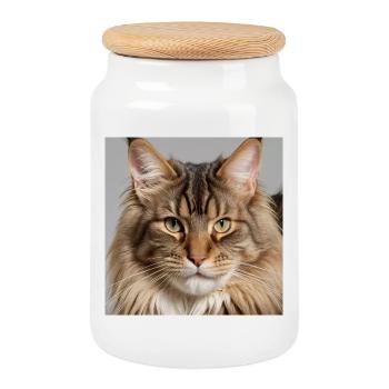 Maine Coon, die Raubkatze - Keksdose mit Holzdeckel - Weiß - Vorne