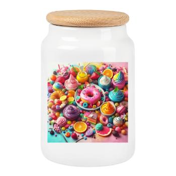 Sweets and vibrant colors - Cookie Jar with Wooden Lid - white - Front