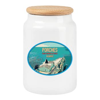 Nossa Sra da Rocha promontory in Porches, Algarve - Cookie Jar with Wooden Lid - white - Front