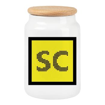 Pixel Safety Car SC Monogram on Yellow - Cookie Jar with Wooden Lid - white - Front