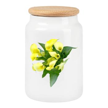 Fleurs de calla jaunes délicates - Boîte à biscuits avec couvercle en bois - blanc - Devant
