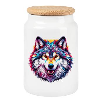 Wolf - Keksdose mit Holzdeckel - Weiß - Vorne