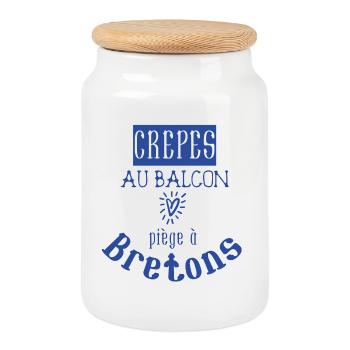 Crêpes au balcon piège à bretons - Bretagne BZH - Boîte à biscuits avec couvercle en bois - blanc - Devant