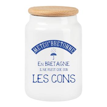 Météo bretonne Proverbe Breton sur la pluie BZH - Boîte à biscuits avec couvercle en bois - blanc - Devant