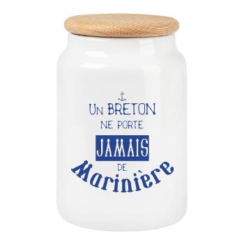 Bretagne - Un Breton ne porte Jamais en Marinière - Boîte à biscuits avec couvercle en bois - blanc - Devant