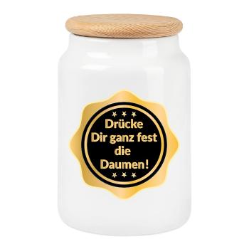 Motivation Drücke dir die Daumen - Keksdose mit Holzdeckel - Weiß - Vorne