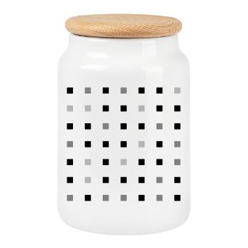 Square Grid - Cookie Jar with Wooden Lid - white - Front