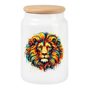 Lion - Boîte à biscuits avec couvercle en bois - blanc - Devant