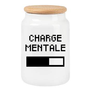 Charge Mentale – Batterie Qui se Vide - Femme - Boîte à biscuits avec couvercle en bois - blanc - Devant