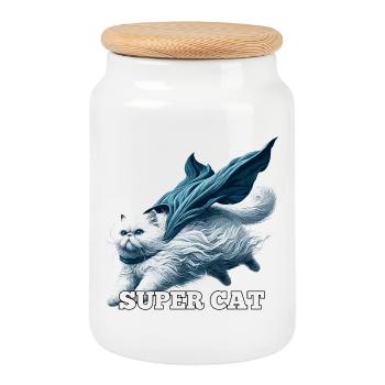 Super Cat Persian White Persian Cat Gift - Cookie Jar with Wooden Lid - white - Front