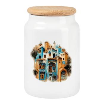 Enchanting Moorish building in blue tones - Cookie Jar with Wooden Lid - white - Front