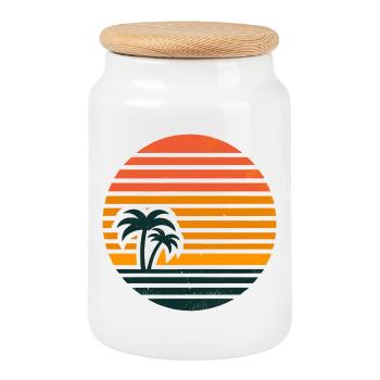 Sunset with palm trees - Cookie Jar with Wooden Lid - white - Front