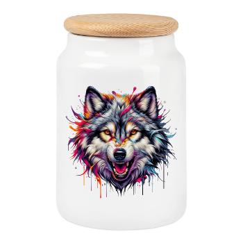 Wolf - Keksdose mit Holzdeckel - Weiß - Vorne