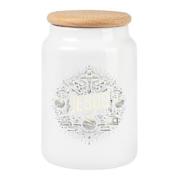 Jesus is coming soon Cosmic Circle - Cookie Jar with Wooden Lid - white - Front