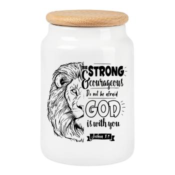 Joshua 1 9 - Be strong and courageous - Keksdose mit Holzdeckel - Weiß - Vorne