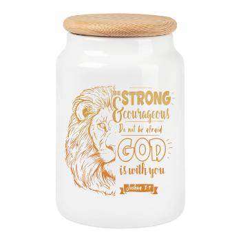 Joshua 1 9 - Be strong and courageous - Cookie Jar with Wooden Lid - white - Front