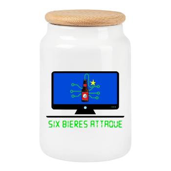 Six bières attaque - Boîte à biscuits avec couvercle en bois - blanc - Devant