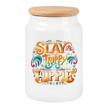 Stay Trippy Little Hippie Saying 70s - Cookie Jar with Wooden Lid - white - Front