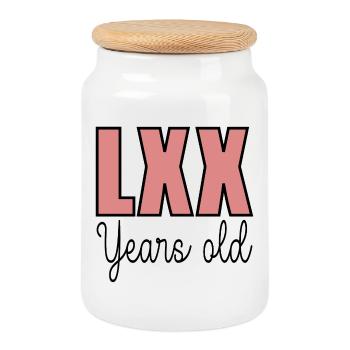 70. Geburtstag Siebzig - OPA OMA LXX - Keksdose mit Holzdeckel - Weiß - Vorne