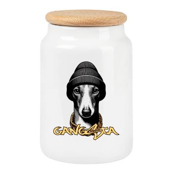 Windhund Gangsta Hund Geschenk - Keksdose mit Holzdeckel - Weiß - Vorne