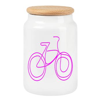 LINE ART BICYCLE PINK MINIMALISM - Cookie Jar with Wooden Lid - white - Front