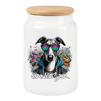 Windhund Gangsta Hund Graffiti Geschenk - Keksdose mit Holzdeckel - Weiß - Vorne