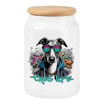 Greyhound Gangster Life Graffiti Gift - Cookie Jar with Wooden Lid - white - Front