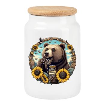 Bear Sunflower Seeds Sunflower Seeds Gift - Cookie Jar with Wooden Lid - white - Front