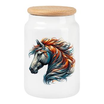 Cheval - Boîte à biscuits avec couvercle en bois - blanc - Devant
