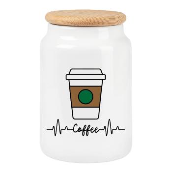 Couleur de la tasse à café - Boîte à biscuits avec couvercle en bois - blanc - Devant
