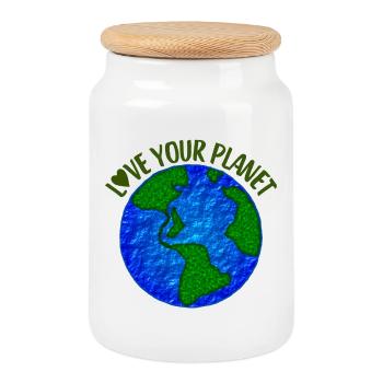 Liebe deinen Planeten - Keksdose mit Holzdeckel - Weiß - Vorne