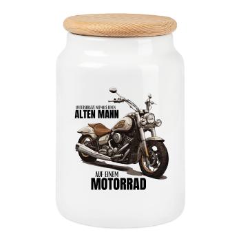 Motorcycle - never underestimate an old man - Cookie Jar with Wooden Lid - white - Front