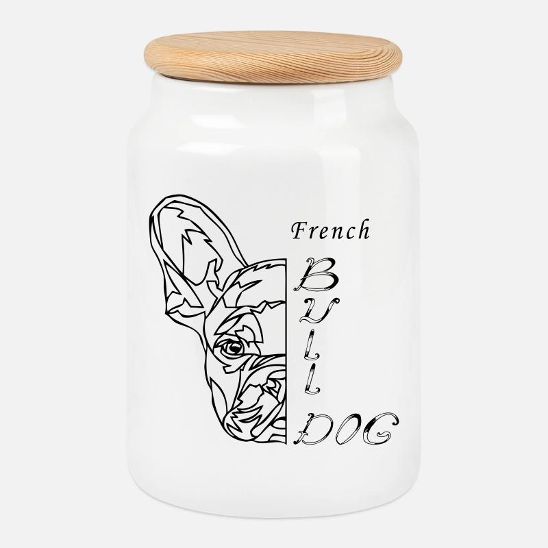 Bouledogue français - Boîte à biscuits avec couvercle en bois - blanc