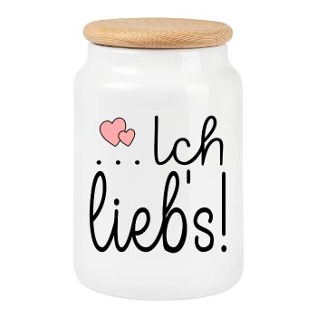 GLÜCKLICH - ICH LIEBE ES - Keksdose mit Holzdeckel - Weiß - Vorne