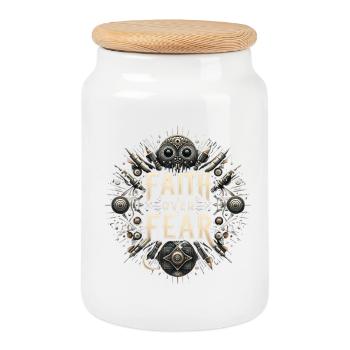 Faith Over Fear Steampunk - Cookie Jar with Wooden Lid - white - Front