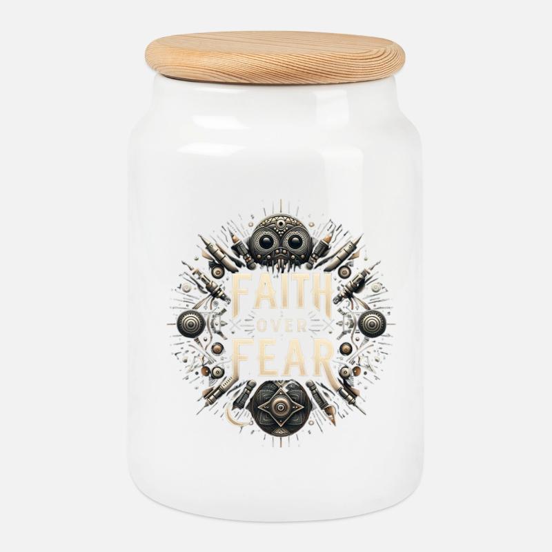 La foi avant la peur Steampunk - Boîte à biscuits avec couvercle en bois - blanc