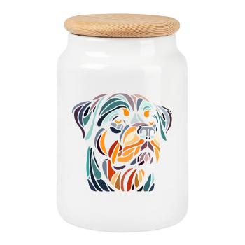 tete chien rottweiler géometrie polygone art - Boîte à biscuits avec couvercle en bois - blanc - Devant